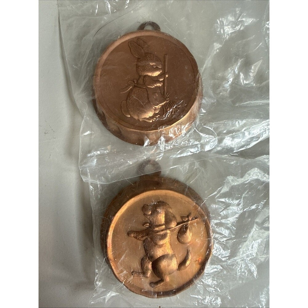 Lot Of 2 Vintage COPPER Butter/Chocolate  Molds Characters Bunny, Dog, Mini